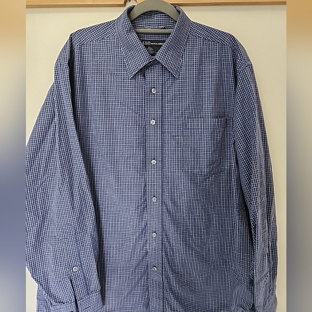 5.11 Tactical Covert Shirt Men's L Blue Plaid Hidden Pockets Mesh Vent Utility